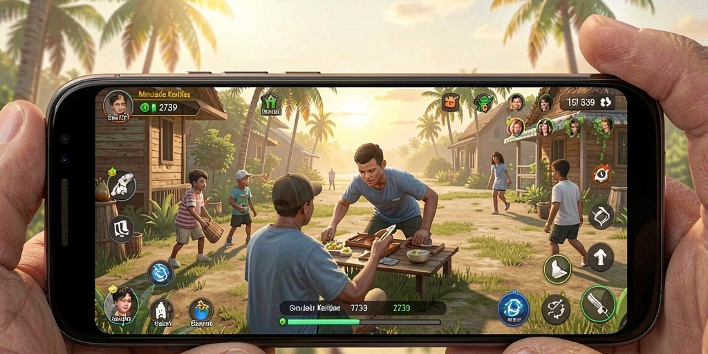 Tampilan gameplay <strong>2739</strong> yang menarik dengan berbagai aktivitas kehidupan.