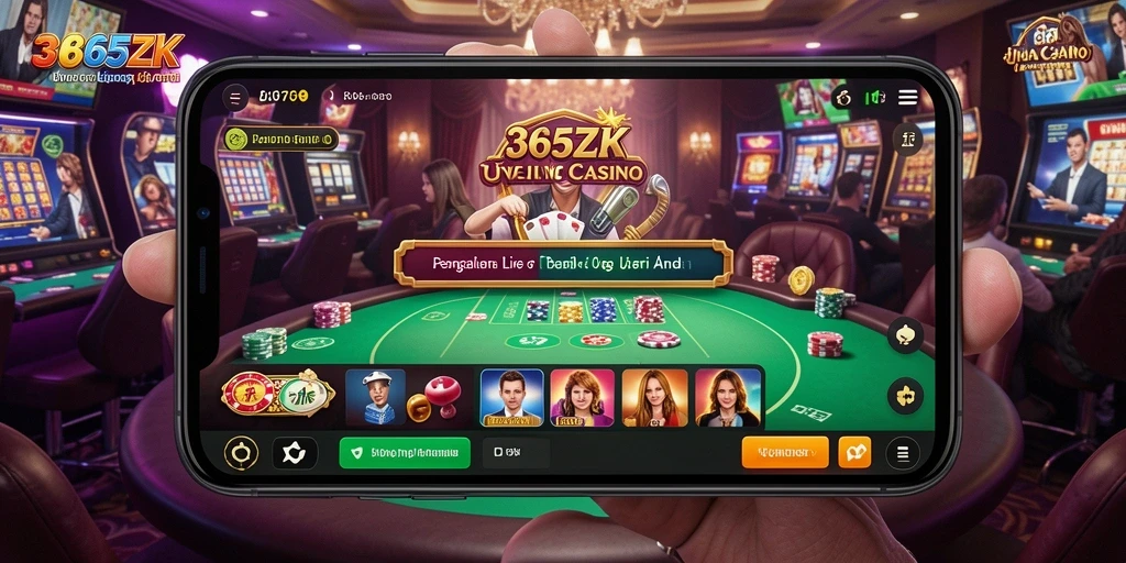 Screenshot gameplay Live Casino 365ZK yang menampilkan dealer interaktif.