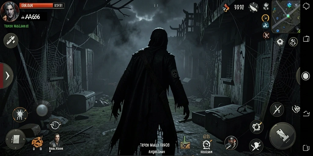 Screenshot gameplay AA666 menampilkan suasana menyeramkan dengan karisma Horror yang kental.