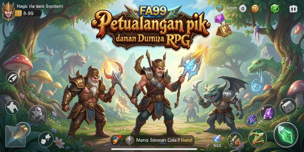 Screenshot utama FA99 menampilkan karakter beraksi dalam pertarungan epik RPG.