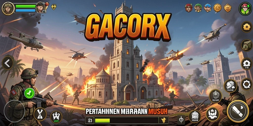 Tampilan gameplay GACORX yang menegangkan dan penuh strategi Tower Defense.
