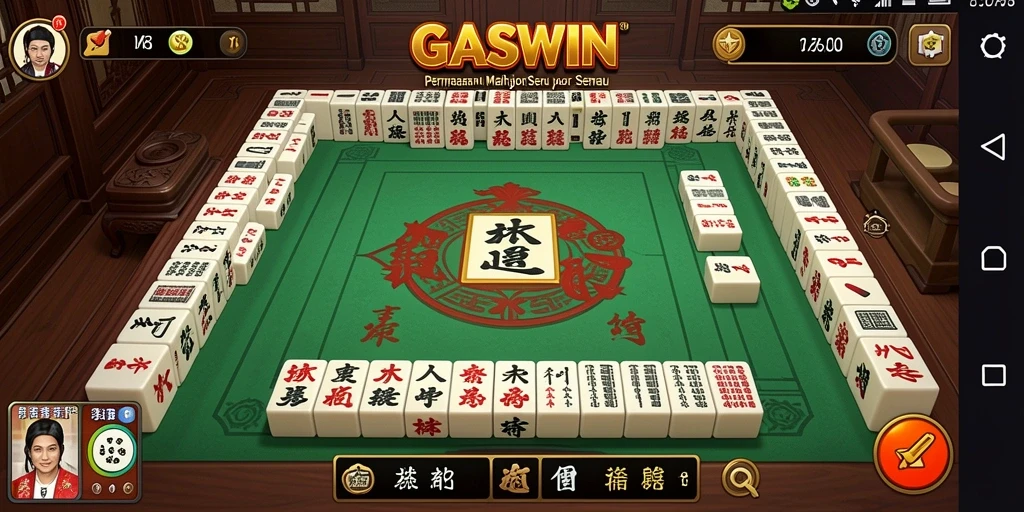 Tampilan gameplay GASWIN yang menampilkan ubin Mahjong penuh warna.