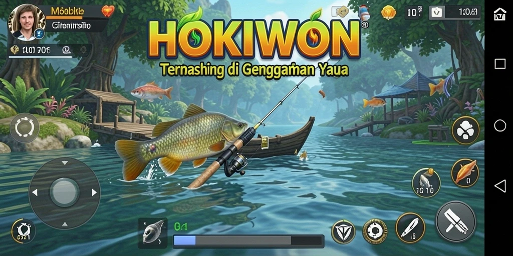 Screenshot gameplay HOKIWON menampilkan suasana memancing yang seru dan menarik.