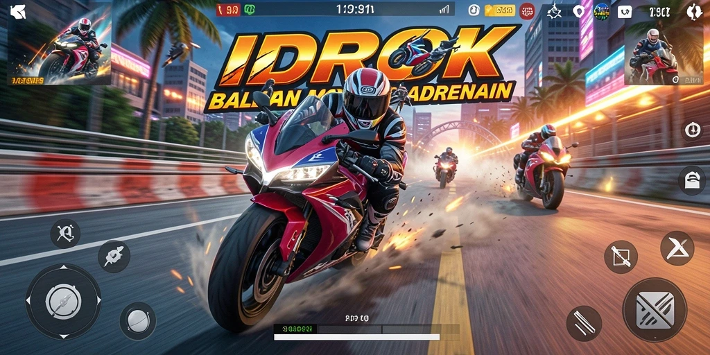 Tampilan gameplay balapan motor di IDROK yang seru dan menegangkan.