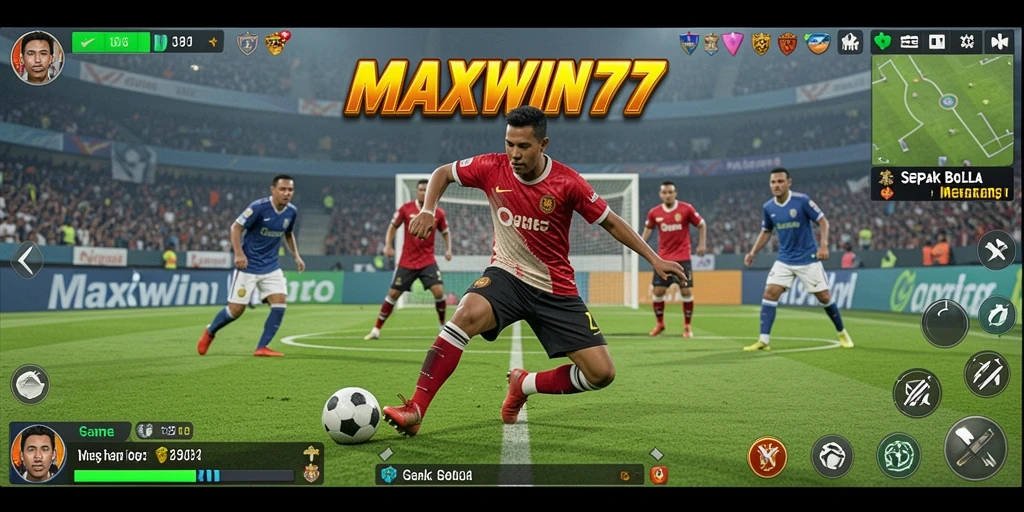 Tampilan menarik gameplay MAXWIN77 dengan aksi sepak bola yang nyata.