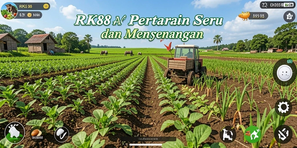 Tampilan gameplay RK88 dengan aktivitas pertanian yang menarik.