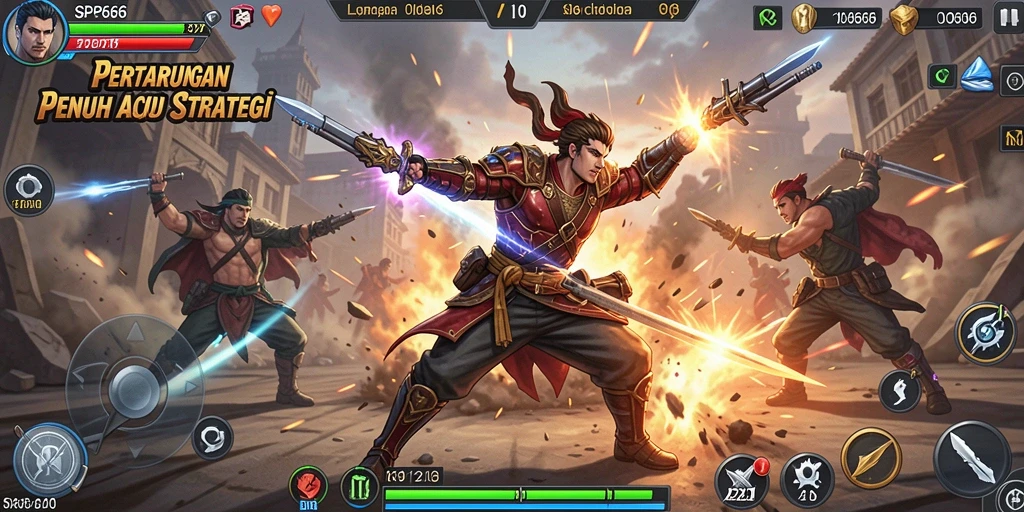 Screenshot SP666 menampilkan pertarungan karakter yang penuh aksi.