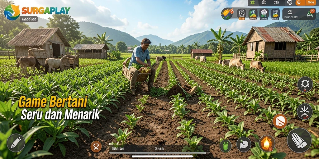 Gameplay SURGAPLAY yang menarik dengan bertani dan merawat hewan.