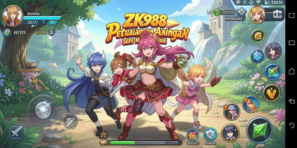 Tangkapan layar utama ZK988 menampilkan karakter Anime dalam aksi pertarungan.